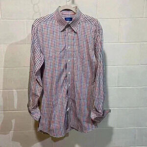 Tom James Men's Custom Button up Dress Shirt 16 1/4 Plaid Pastel French Cuff‎